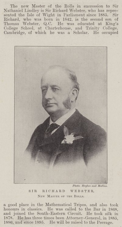 Sir Richard Webster, New Master of the Rolls by English Photographer