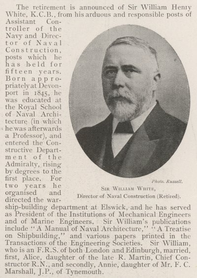Sir William White, Director of Naval Construction (retired) by English Photographer
