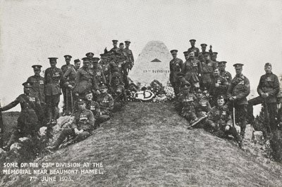 Some of the 29th Division at the memorial near Beaumont Hamel, 7th June 1925 by English Photographer