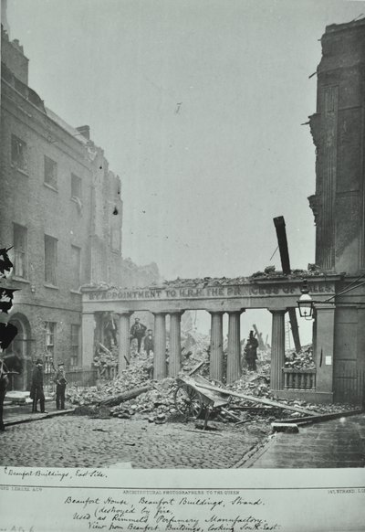 Strand, Westminster: Beaufort Buildings, fire damage, 1890 by English Photographer