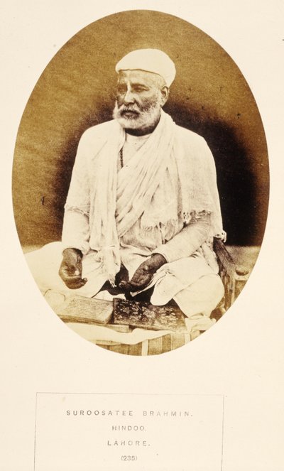 Suroosatee Brahmin, Hindoo, Lahore, from The People of India, by J. Forbes Watson, published 1868 by English Photographer