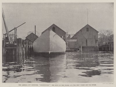 The America Cup Defender, Constitution, the Bows of the Vessel and the Shop where she was built by English Photographer
