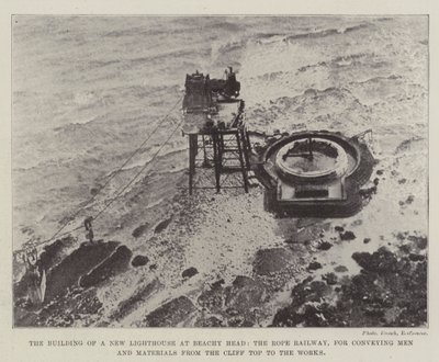 The Building of a New Lighthouse at Beachy Head, the Rope Railway, for conveying Men and Materials from the Cliff Top to the Works by English Photographer