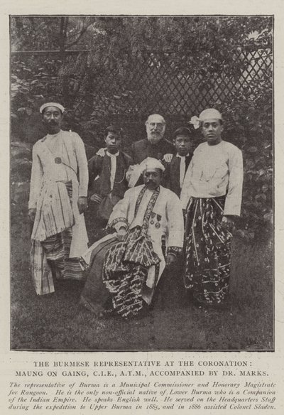 The Burmese Representative at the Coronation, Maung On Gaing, CIE, ATM, accompanied by Dr Marks by English Photographer