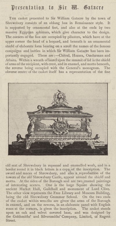 The Casket presented to Sir William Gatacre by the Town of Shrewsbury by English Photographer