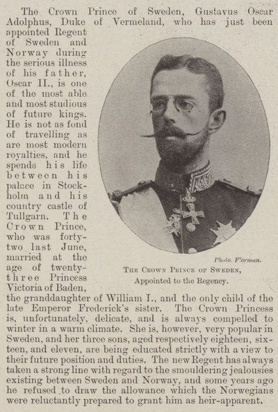 The Crown Prince of Sweden, appointed to the Regency by English Photographer