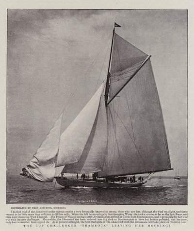 The Cup Challenger Shamrock leaving her Moorings by English Photographer