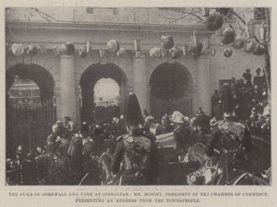 The Duke of Cornwall and York at Gibraltar, Mr Mosley, President of the Chamber of Commerce, Presenting an Address from the Townspeople by English Photographer