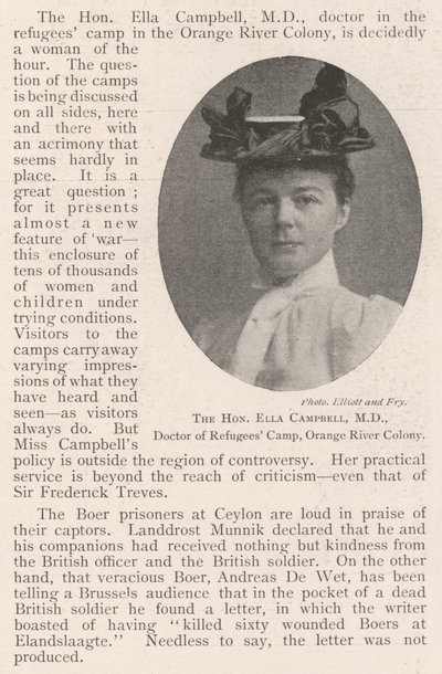 The Honourable Ella Campbell, MD, Doctor of Refugees Camp, Orange River Colony by English Photographer