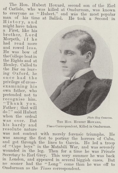 The Honourable Hubert Howard, Times Correspondent, killed in Omdurman by English Photographer