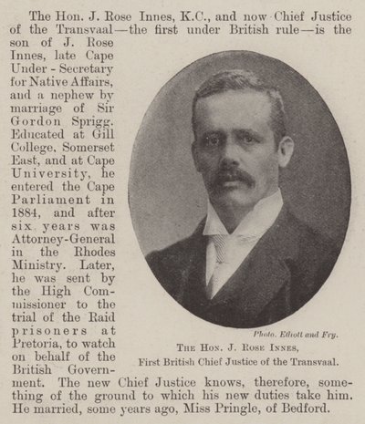 The Honourable J Rose Innes, First British Chief Justice of the Transvaal by English Photographer