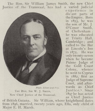 The Honourable Sir W J Smith, New Chief Justice of the Transvaal by English Photographer