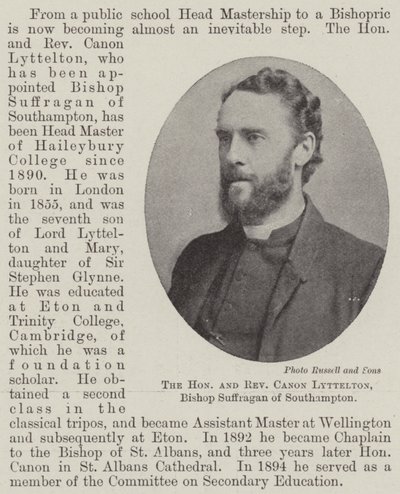 The Honourable and Reverend Canon Lyttelton, Bishop Suffragan of Southampton by English Photographer
