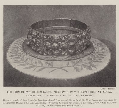 The Iron Crown of Lombardy, preserved in the Cathedral at Monza, and placed on the Coffin of King Humbert by English Photographer