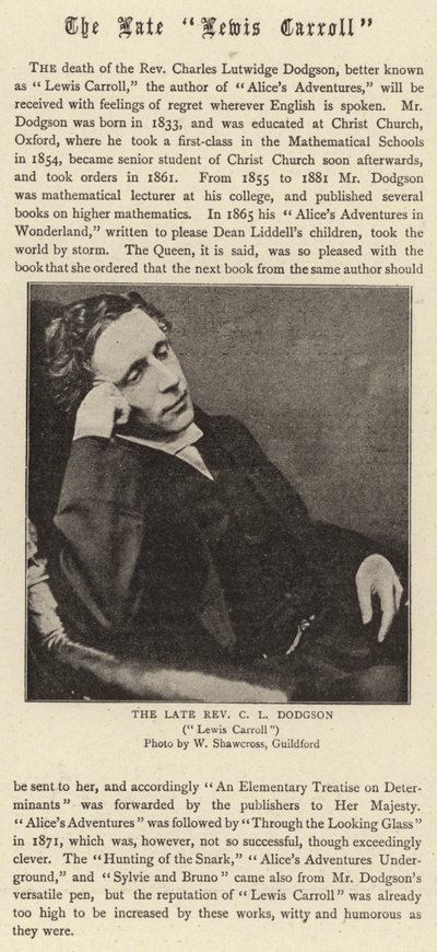 The Late Lewis Carroll by English Photographer