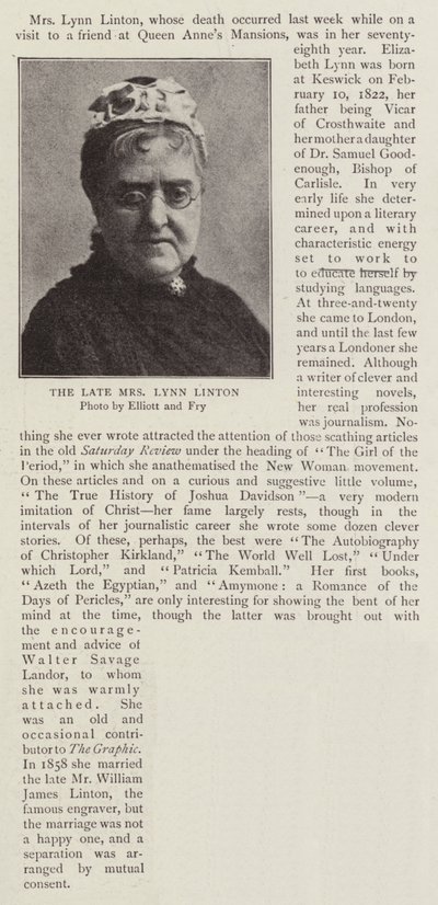 The Late Mrs Lynn Linton by English Photographer