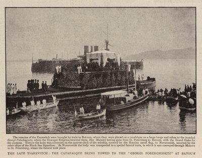 The Late Tsarevitch, the Catafalque being towed to the Georgi Pobedonosetz at Batoum by English Photographer