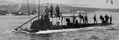 The Lost Lutin: The French Submarine Leaving Bizerta Harbour on Her Last Voyage, published in The Graphic, October 27th 1906 by English Photographer