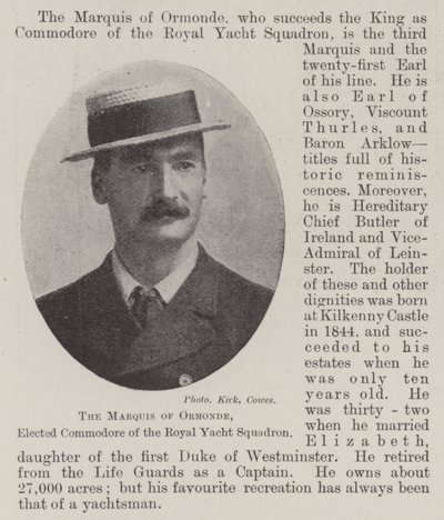 The Marquis of Ormonde, Elected Commodore of the Royal Yacht Squadron by English Photographer