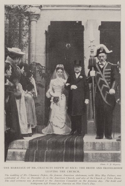 The Marriage of Mr Chauncey Depew at Nice, the Bride and Bridegroom leaving the Church by English Photographer