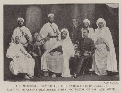 The Moorish Envoy to the Coronation, His Excellency Kaid Abderrahman ben Abder Sadek, Governor of Fez, and Suite by English Photographer