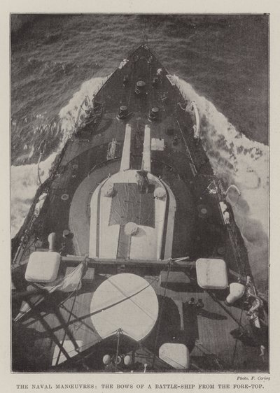 The Naval Manoeuvres, the Bows of a Battle-Ship from the Fore-Top by English Photographer