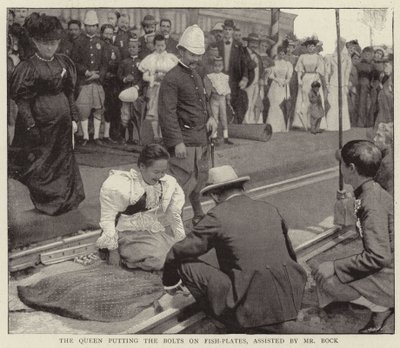 The Queen putting the Bolts on Fish-Plates, assisted by Mr. Bock by English Photographer