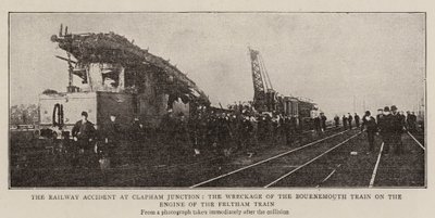 The Railway Accident at Clapham Junction, the Wreckage of the Bournemouth Train on the Engine of the Feltham Train by English Photographer