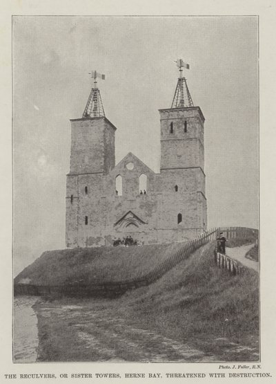 The Reculvers, or Sister Towers, Herne Bay, Threatened with Destruction by English Photographer