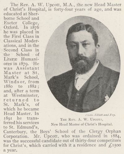 The Reverend A W Upcott, New Head Master of Christ