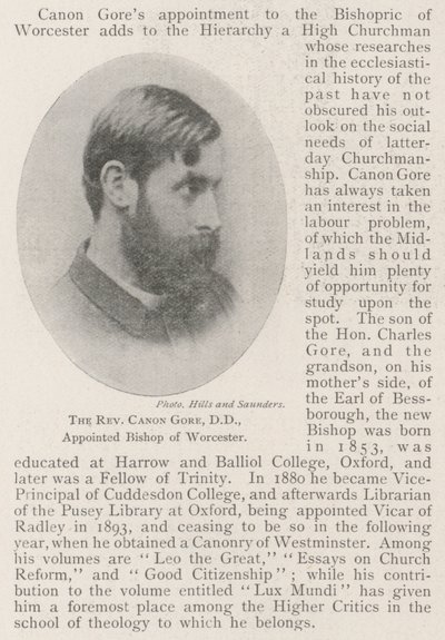 The Reverend Canon Gore, DD, appointed Bishop of Worcester by English Photographer