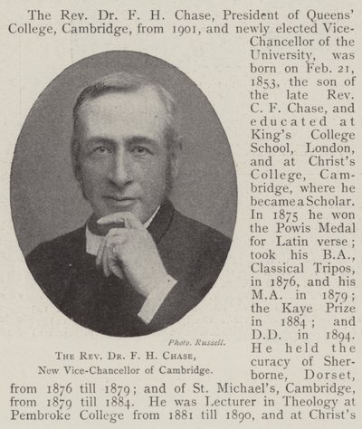 The Reverend Dr F H Chase, New Vice-Chancellor of Cambridge by English Photographer