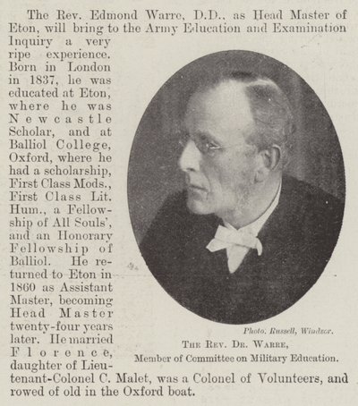 The Reverend Dr Warre, Member of Committee on Military Education by English Photographer