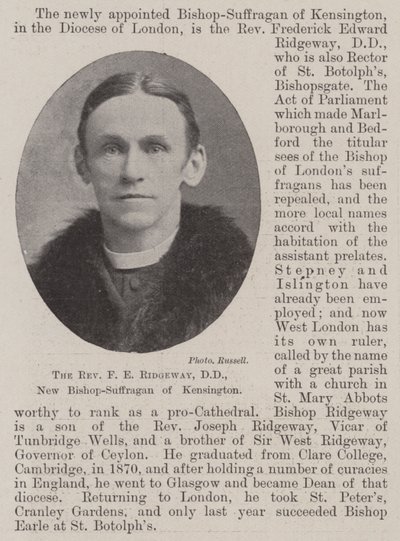The Reverend F E Ridgeway, DD, New Bishop-Suffragan of Kensington by English Photographer