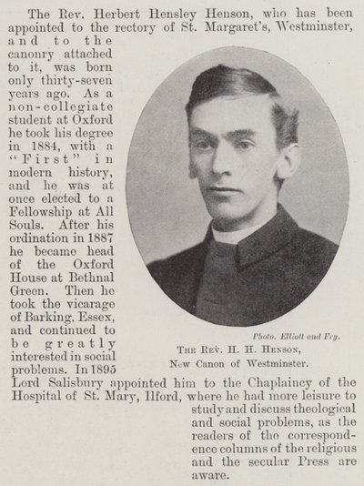 The Reverend H H Henson, New Canon of Westminster by English Photographer