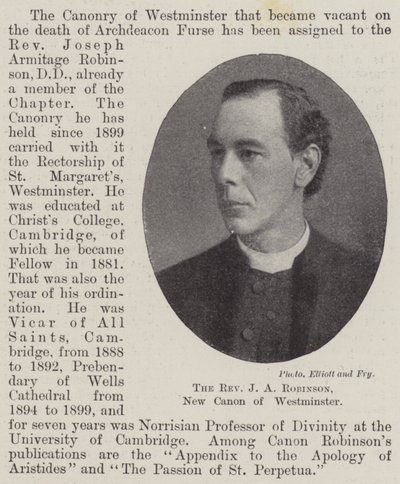 The Reverend J A Robinson, New Canon of Westminster by English Photographer