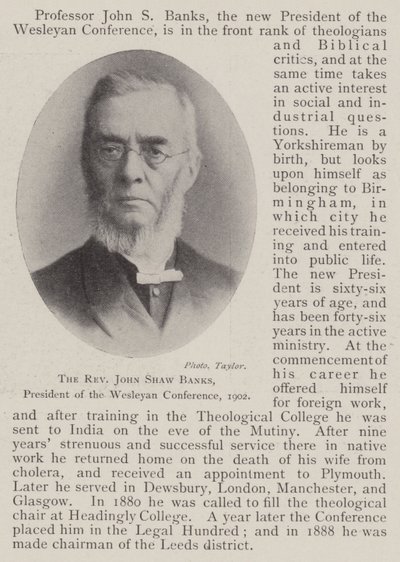 The Reverend John Shaw Banks, President of the Wesleyan Conference, 1902 by English Photographer