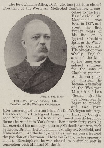 The Reverend Thomas Allen, DD, President of the Wesleyan Conference by English Photographer
