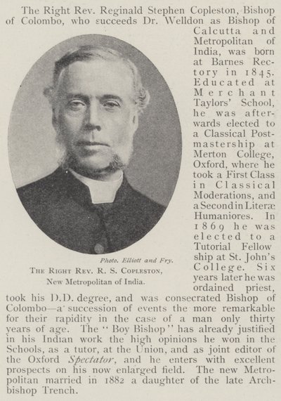 The Right Reverend R S Copleston, New Metropolitan of India by English Photographer
