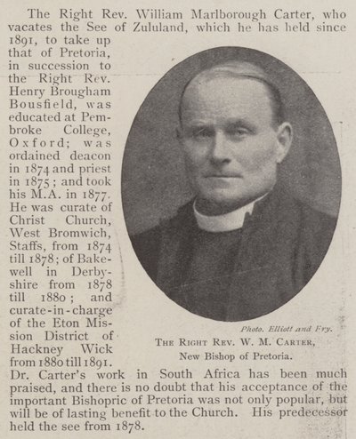 The Right Reverend W M Carter, New Bishop of Pretoria by English Photographer