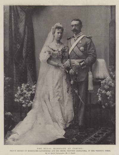 The Royal Marriage at Coburg, Prince Ernest of Hohenlohe-Langenburg and his Bride, Princess Alexandra, in her Wedding Dress by English Photographer