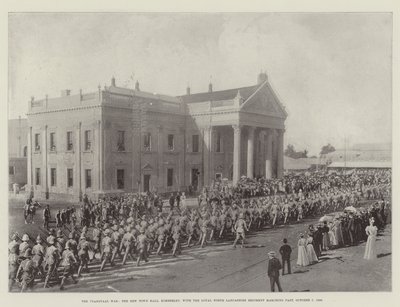 The Transvaal War, The New Town Hall, Kimberley, with the Loyal North Lancashire Regiment Marching Past, 7 October 1899 by English Photographer