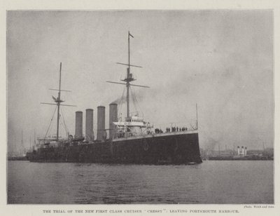 The Trial of the New First Class Cruiser Cressy, leaving Portsmouth Harbour by English Photographer
