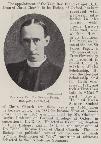 The Very Reverend Dr Francis Paget, Bishop-Elect of Oxford by English Photographer