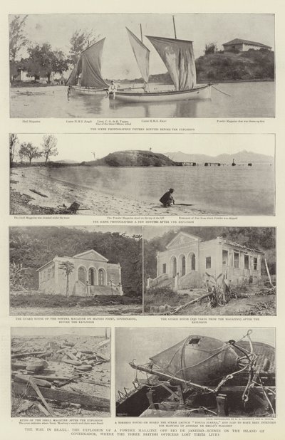 The War in Brazil, the Explosion of a Powder Magazine off Rio de Janeiro, Scenes on the Island of Governador, where the Three British Officers lost their Lives by English Photographer