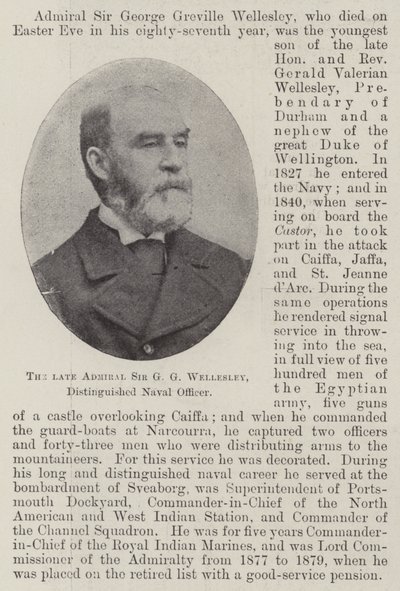 The late Admiral Sir G G Wellesley, Distinguished Naval Officer by English Photographer