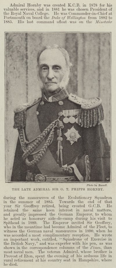 The late Admiral Sir G T Phipps Hornby by English Photographer