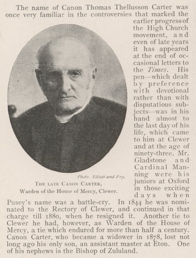 The late Canon Carter, Warden of the House of Mercy, Clewer by English Photographer