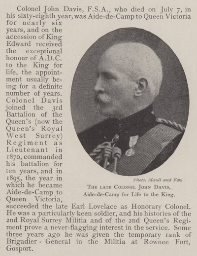 The late Colonel John Davis, Aide-de-Camp for Life to the King by English Photographer