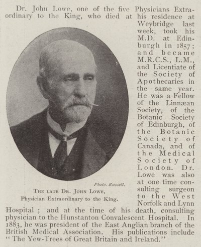 The late Dr John Lowe, Physician Extraordinary to the King by English Photographer